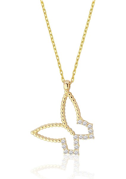 Kelebekli Taşlı Altın Kolye