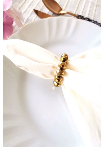 6 Adet Gold Kristal Top Boncuklu Peçete Yüzüğü