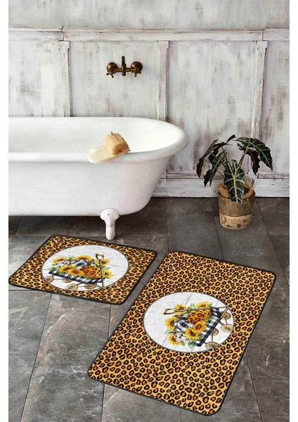 Sarı Zebra Desenli 2'li Banyo Paspas Takımı & Mutfak Paspas Seti