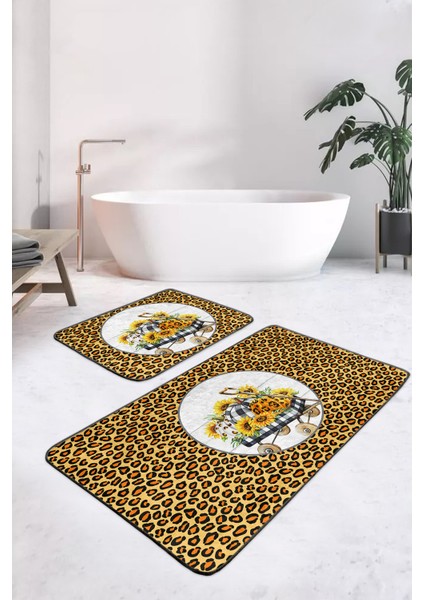 Sarı Zebra Desenli 2'li Banyo Paspas Takımı & Mutfak Paspas Seti