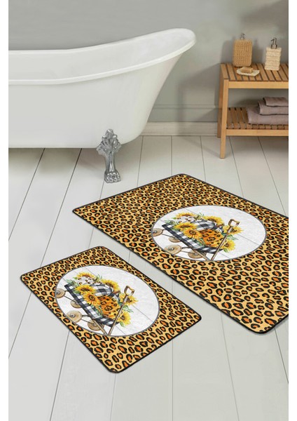 Sarı Zebra Desenli 2'li Banyo Paspas Takımı & Mutfak Paspas Seti