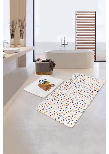 Renkli Geometrik Motifli 2'li Banyo Paspas Takımı & Mutfak Paspas Seti