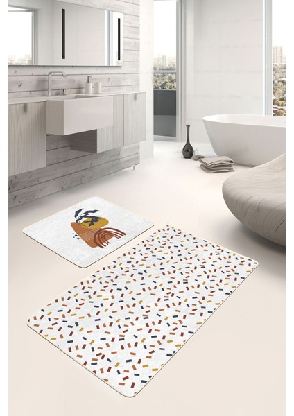 Renkli Geometrik Motifli 2'li Banyo Paspas Takımı & Mutfak Paspas Seti