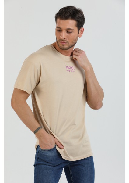 Canas Bej Unisex Oversize Baskılı T-Shirt