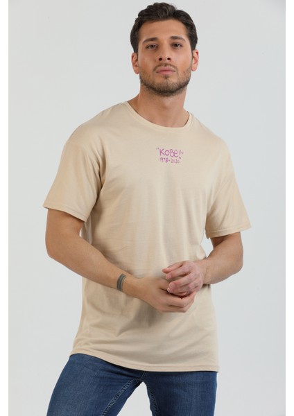 Canas Bej Unisex Oversize Baskılı T-Shirt