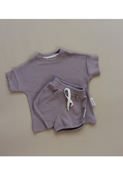 Ribana Kumaş Unisex Vizon Renk Tişört Şort Takım