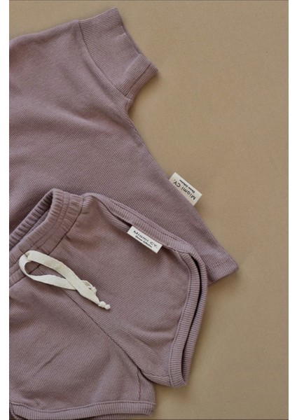 Ribana Kumaş Unisex Vizon Renk Tişört Şort Takım