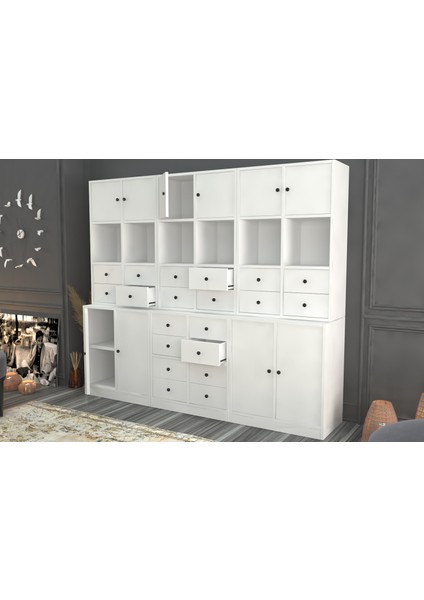 Rafli Dolapli Çekmeceli Vitrin Beyaz 196 cm VTR-1054-Ç fiyatları