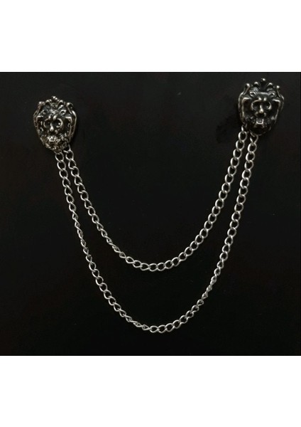 Desenli Gümüş Zincirli Yaka Iğnesi