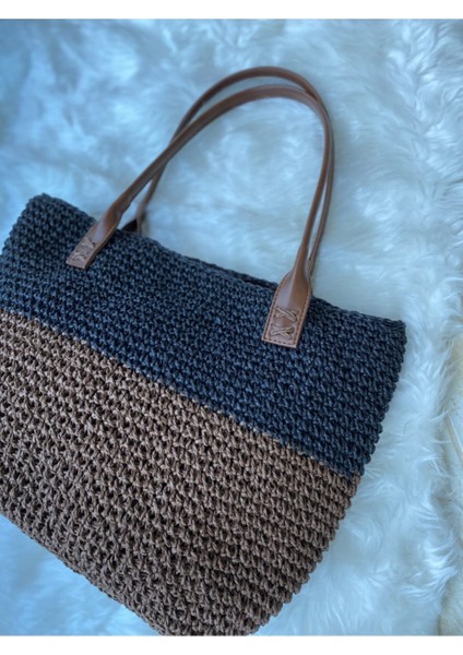 Kahve/Siyah City Bag Kadın Hasır Çanta