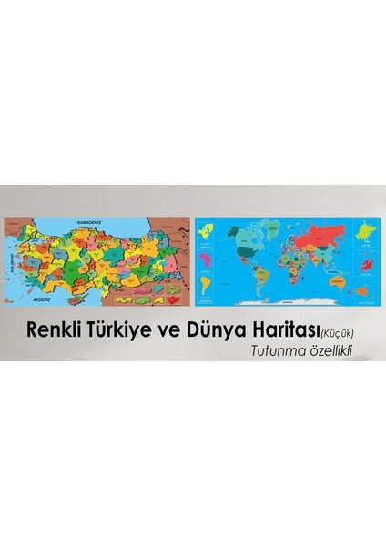 Sihirli Kağıt Tahta Türkiye Dünya Renkli Küçük Harita Seti 118 x 56 cm