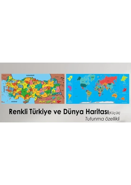 Sihirli Kağıt Tahta Türkiye Dünya Renkli Küçük Harita Seti 118 x 56 cm