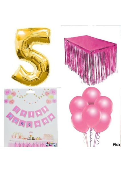 Doğum Günü Parti Seti 5 Rakam Pembe Konsept