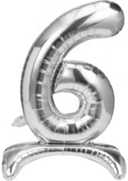 6 Yaş Gümüş Renkli Ayaklı Folyo Balon Rakam 32 Inç 80 cm