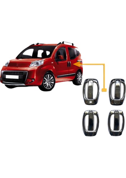 Citroen Nemo Uyumlu Krom Kaplama Kapı Kolu Seti + Çerçeve Sağ ve Sol 4 Kapı 8 Parça