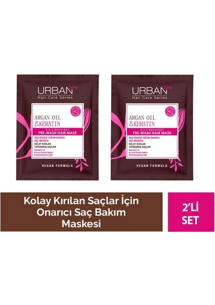 URBAN Care Argan Yağı&Keratin Kolay Kırılan Saçlara Özel Duş Öncesi Bakım Maskesi-50 ML- X2 Adet