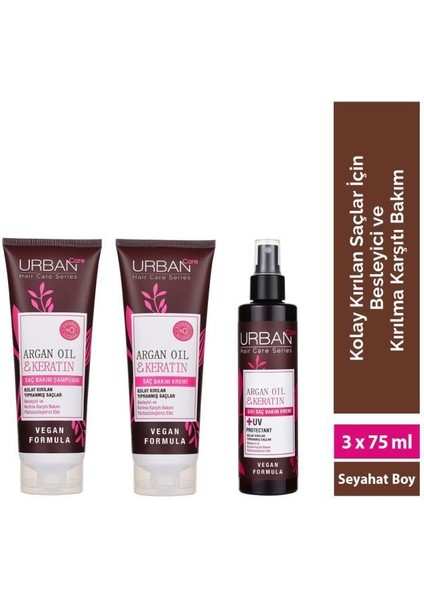 Argan Yağı&Keratin Kolay Kırılan Yıpranmış Saçlara Özel Seyahat Boy Saç Bakım Seti-Vegan