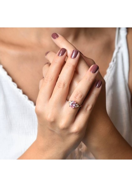 0,71 Karat Pırlanta Yüzük Pink Topaz 14K