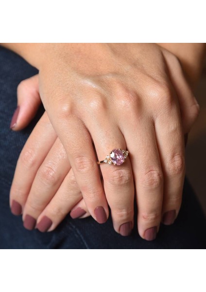 0,71 Karat Pırlanta Yüzük Pink Topaz 14K