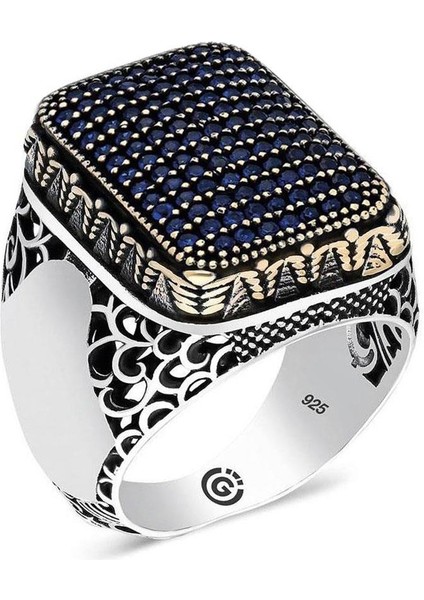 Heded Lacivert Zirkon Taşlı Yanı Işli Özel Seri Erkek Gümüş Yüzük