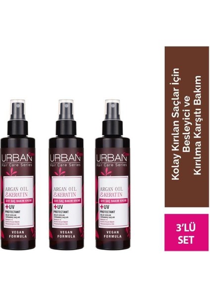 Argan Yağı&Keratin Kolay Kırılan Saçlara Özel Sıvı Krem X3 Adet -Vegan-200 ML