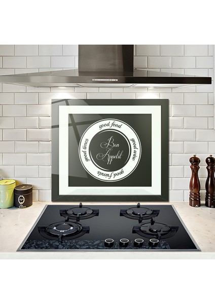 Cam Ocak Arkası Koruyucu | Good Food - Siyah Fon | 52cm X 60cm