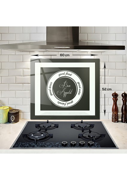 Cam Ocak Arkası Koruyucu | Good Food - Siyah Fon | 52cm X 60cm fiyatları