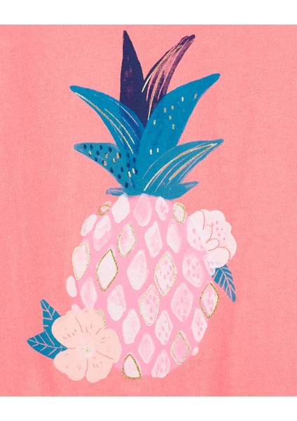 Kız Çocuk Ananas Desenli Tshirt Kolsuz Turuncu