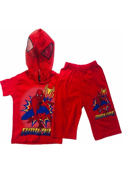 Örümcek Adam Şort Tshirt Takım Spiderman Kostümü Maskeli (Amazing)