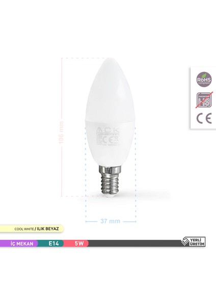 LED Mum Ampul 4000K Ilık Beyaz 220V 5W E14