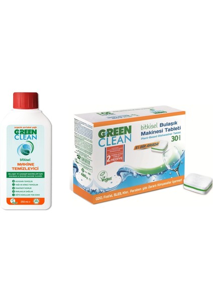 U Green Clean Bitkisel Bulaşık Makinesi Tableti 30 Adet + Makine Temizleyici 250 ml