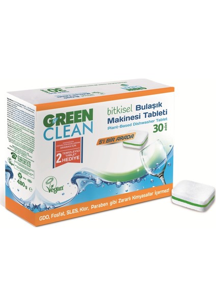 U Green Clean Bitkisel Bulaşık Makinesi Tableti 30 Adet + Makine Temizleyici 250 ml