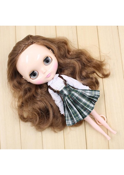 Güzel Uzun Kollu Gömlek + Kontrol Ekose Askı Elbise Için 12 '' Blythe Doll (Yurt Dışından)