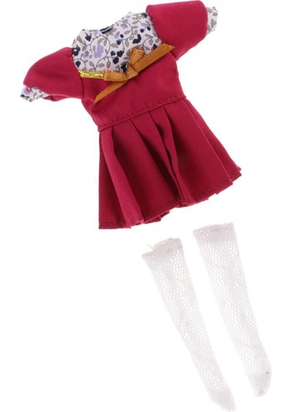 20 cm 8 '' Middie Blythe Bebek Giysileri Için Kırmızı Kısa Kollu Elbise Frock (Yurt Dışından)