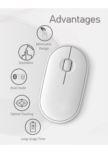 Minimalist Tasarımlı Kablosuz Bluetoothlu Fare - Siyah (Yurt Dışından)