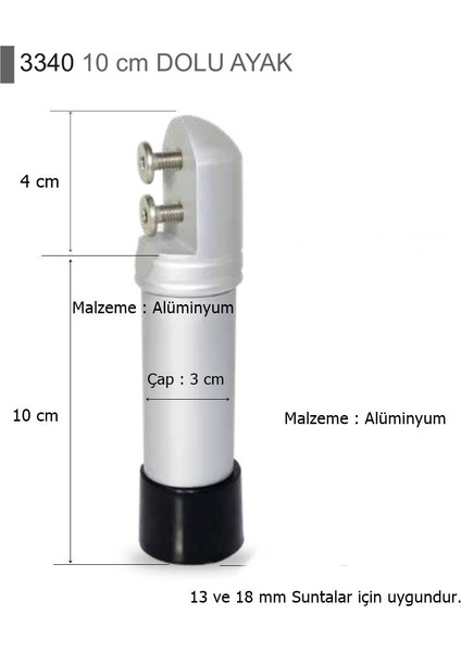 Alüminyum Dolu Ayak 10 cm 3340 fiyatları