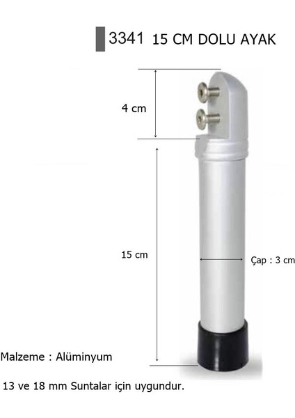 Alüminyum Dolu Ayak 15 cm 3341 fiyatları
