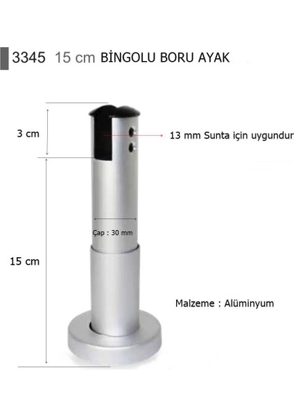 Alüminyum Bingolu Boru Ayak 15 cm 3345 fiyatları
