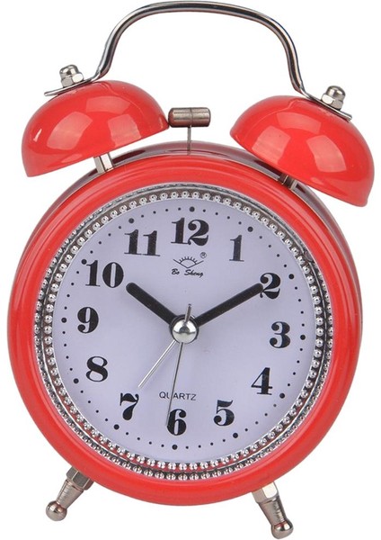 3-Inch Quartz Metal Çift Zil Çalar Saat Gece Lambası Masa Saati Kırmızı (Yurt Dışından)