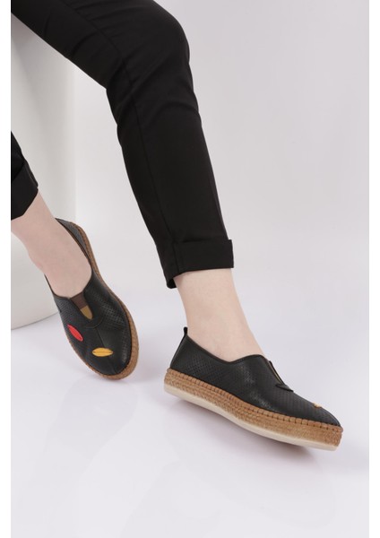 9005 Kadın Hasır Detaylı Lazerlı Yaprak Desenlı Casual Ayakkabı