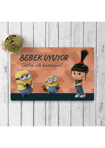 Minyonlar Bebek Uyuyor Dijital Baskılı 50X70CM Dekoratif Çok Amaçlı Iç ve Dış Kapı Paspası