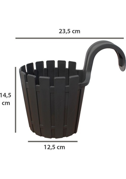 Akasya 17 cm Çit Görünümlü Saksı Antrasit