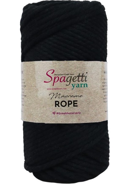 Spagetti Yarn 4mm 250G Siyah 3 Büküm Halat Makrome Ipi