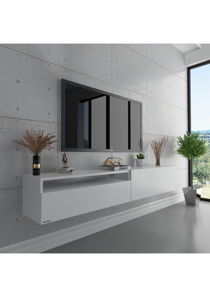 Duvara Monte Tv Sehpası Beyaz S6110-1