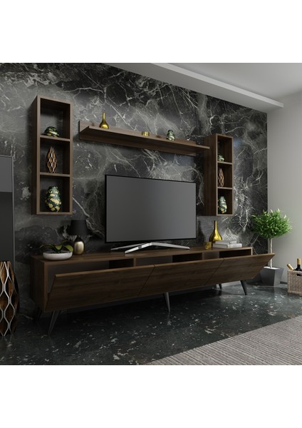 Ideal Tv Ünitesi + Duvar Rafı Q7008-2 Ceviz