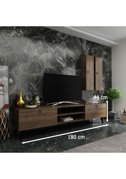 Ideal Tv Ünitesi + Duvar Raf ve Duvar Dolaplı Q7018-2 Ceviz