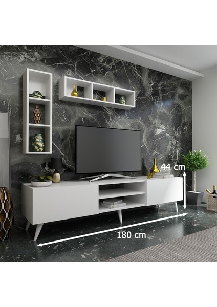 Ideal Tv Ünitesi + Duvar Rafı Q7005-1 Beyaz