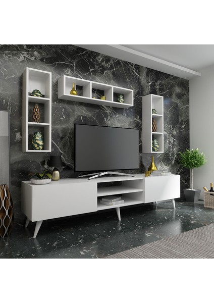 Ideal Tv Ünitesi + Duvar Rafı Q7006-1 Beyaz