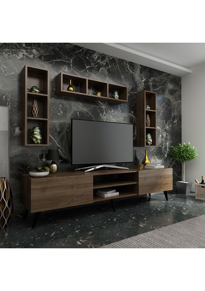 Ideal Tv Ünitesi + Duvar Rafı Q7006-2 Ceviz