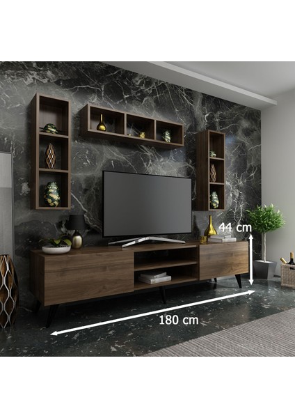 Ideal Tv Ünitesi + Duvar Rafı Q7006-2 Ceviz